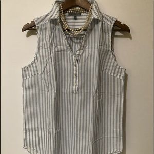 Sleeveless Blouse Top blue and white Striped L